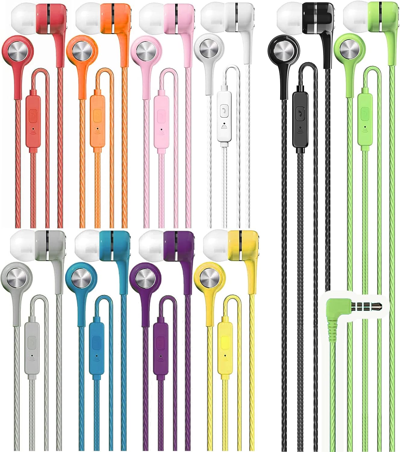 Maeline Bulk Earbuds Headphones with Microphone, Noise Isolating Bass Stereo Tangle Free Wired Earphones, Compatible with Android, iPhone, iPad, Laptops, MP3, Fits 3.5mm – 20 Pack – Wholesale Bundle
