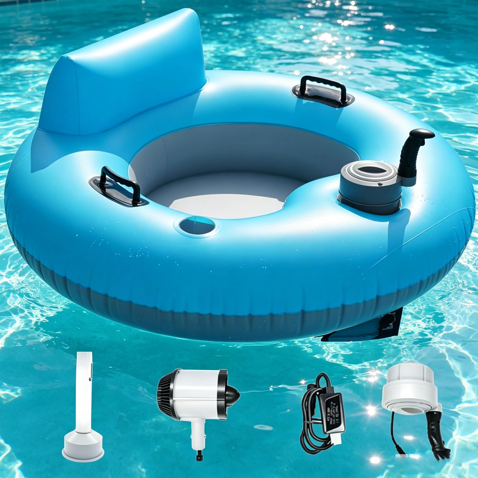 Pvxa Electric Inflatable Pool Lounger, Portable Comfortable Mattress Float, 360º Floating and Cup Holder, Heavy Duty Electric Inner Tubes for Pool, Lake