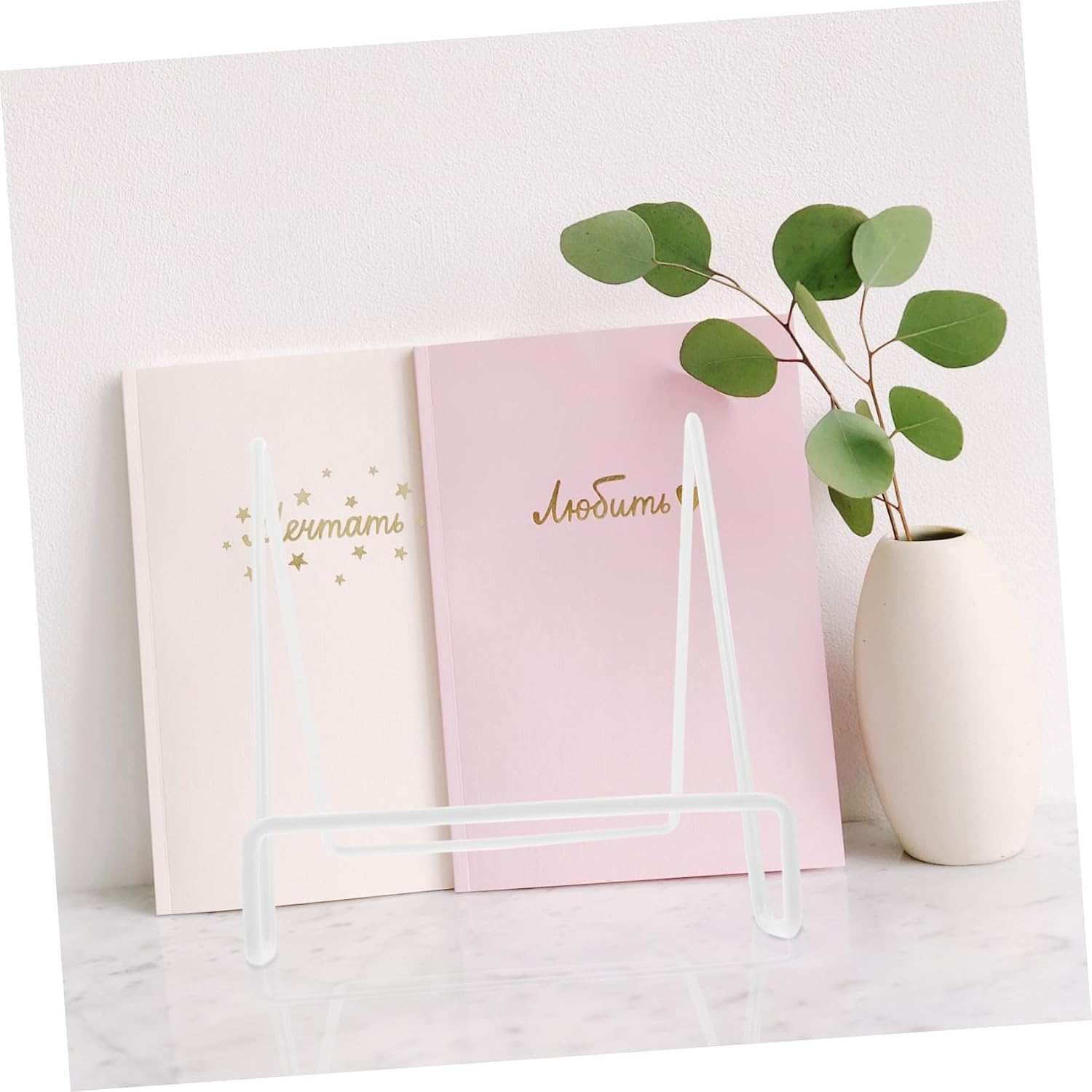 2pcs Metal Photo Holders Stable Decorative Display Stands for Desktop Frames Commemorative Plates White Large Multifunctional Display Stands