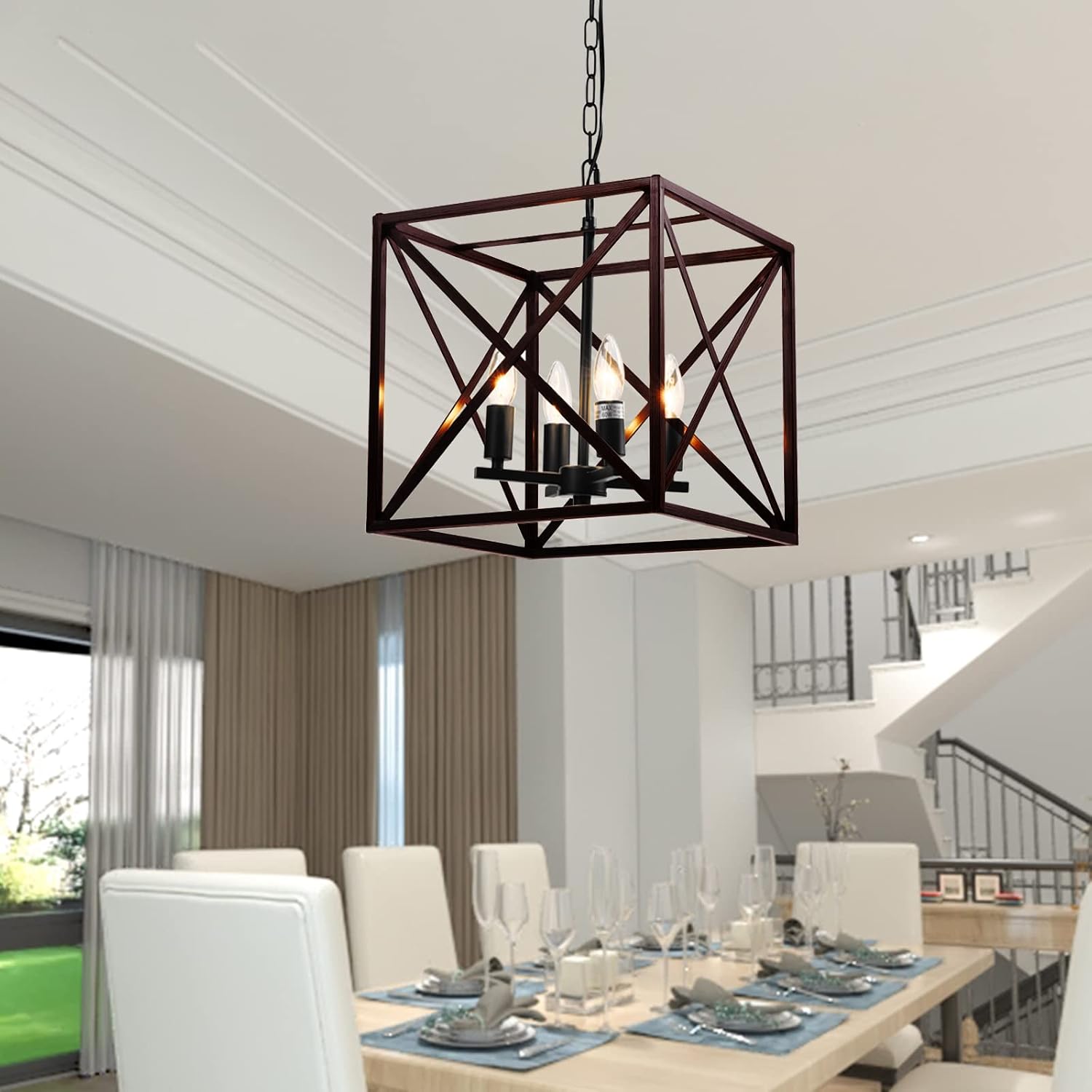 Maxax Black Farmhouse Chandelier, Dining Room Light Fixtures Over Table, 4-Light Black Pendant Light for Dining Room,Kitchen Island,Foyer,Entryway,Hallway