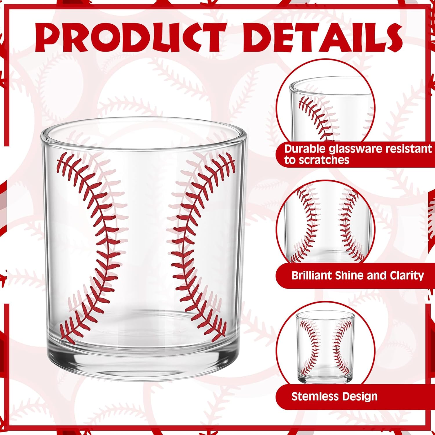 6 Pcs Baseball Whiskey Glass Gifts for Men Dads Coach Baseball Lovers 14.5oz Glassware Whiskey Glass for Ball Coach Themed Party Birthday Gift Set