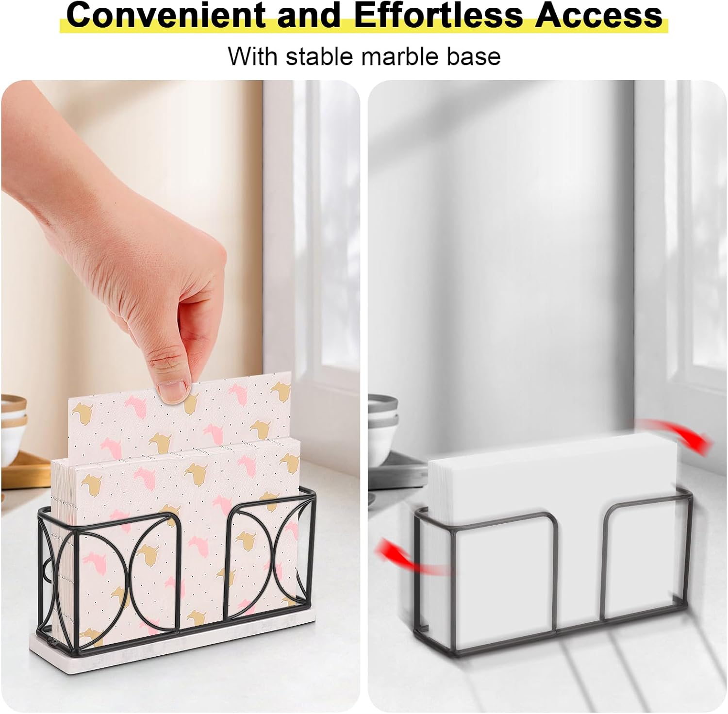 Napkin Holder with Marble Base, Guest Towel Paper Dispenser for Table, Modern Metal Napkin Stand, Ideal for All Bathroom Vanity, Kitchen Decor Accessories (Matte Black, 4 Inch) - Image 6