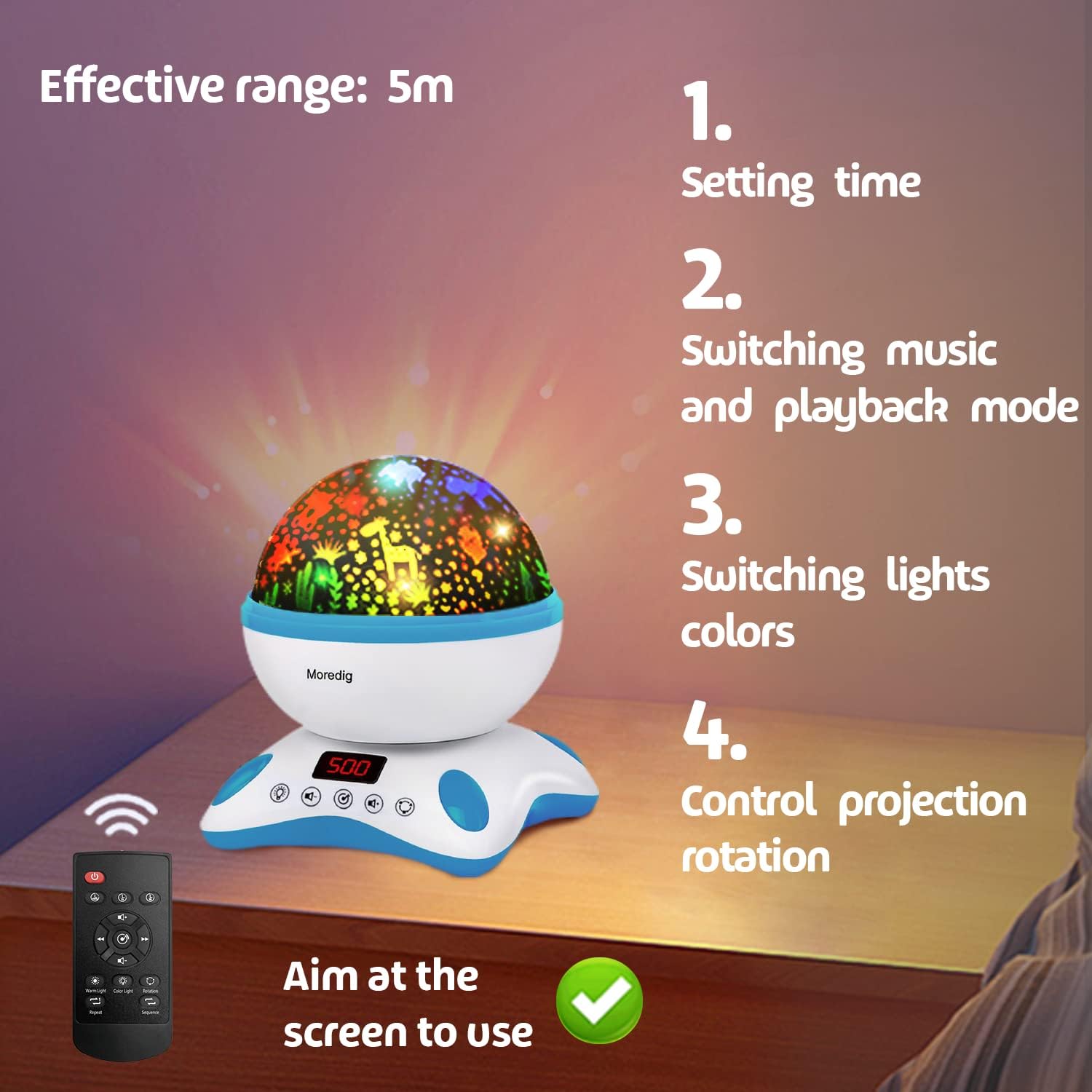 Moredig Baby Projector, Kids Night Light Projector with Timer and Remote for Boys & Girls