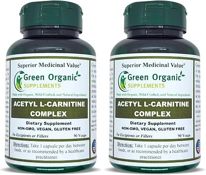 Green Organic Supplements Acetyl L-Carnitine, Carnitine, ALC, High Absorbable, Non-GMO, Gluten-Free Pack of 2