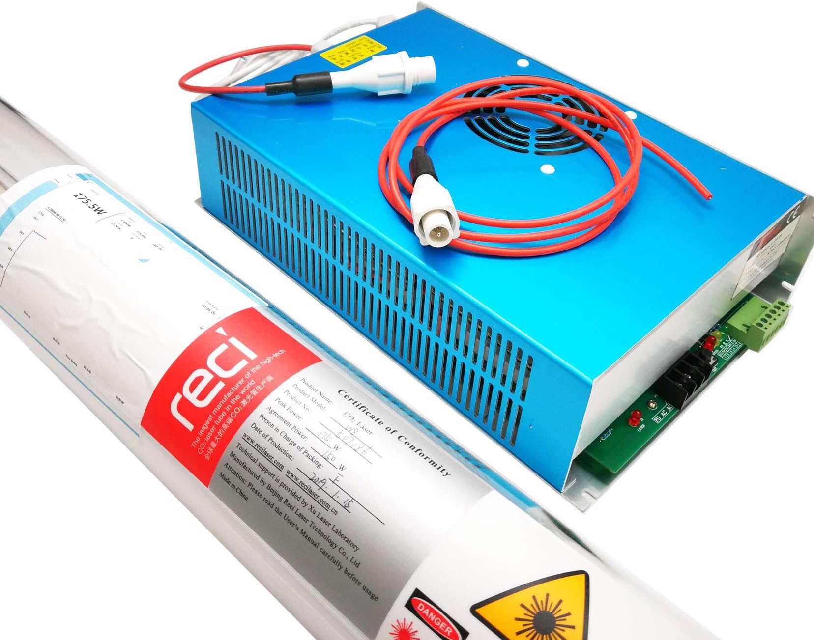 RECI CO2 Laser Tube 150W (Peak 180W) 1850mm W8/S8 and DY20 Power spply for Laser Engraving & Cutting Insurance & Air Express