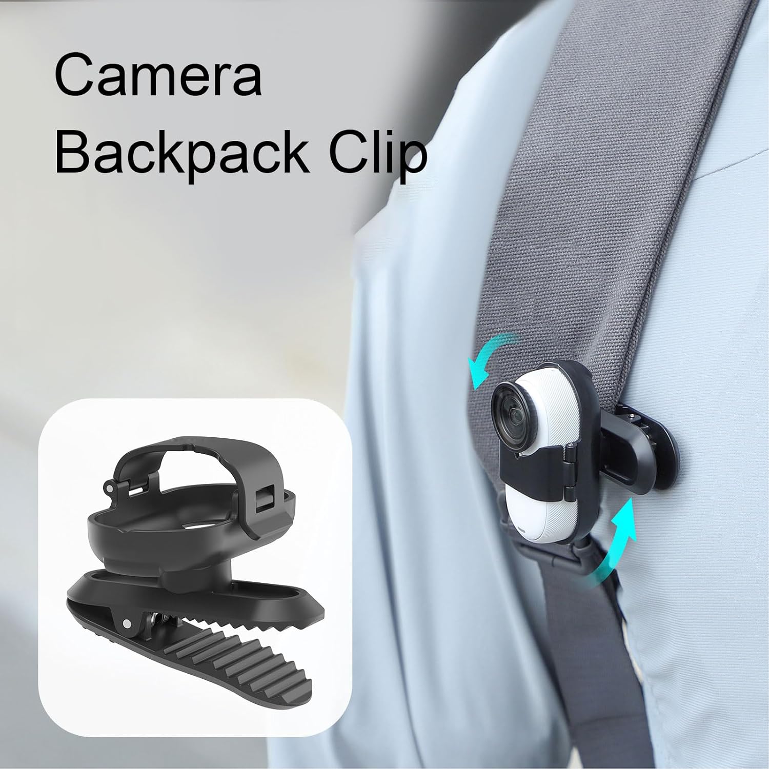 Camera Backpack Clip with Insta360 GO 3S showing rotation