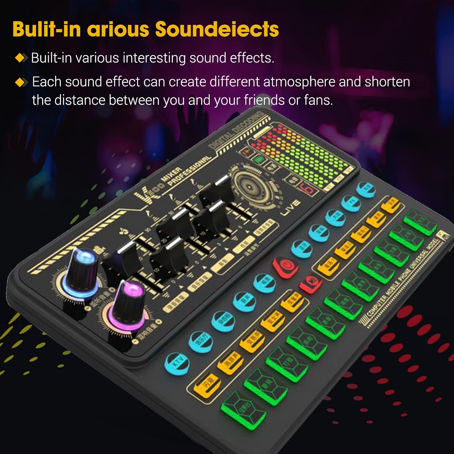 HUIOP Sound Card and Microphone Kit,Multifunctional Live SK500 Sound Card and BM800 Suspension Microphone Kit Broadcasting Recording Condenser Microphone Set Intelligent Voice Changer Device Audio Mix