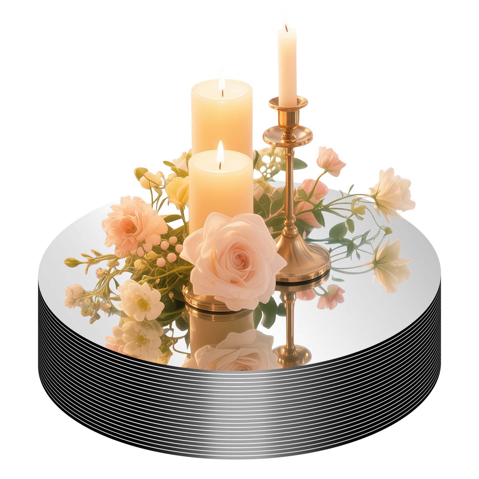 Centros de mesa para bodas con platos redondos de espejo que solucionan mesas vacías