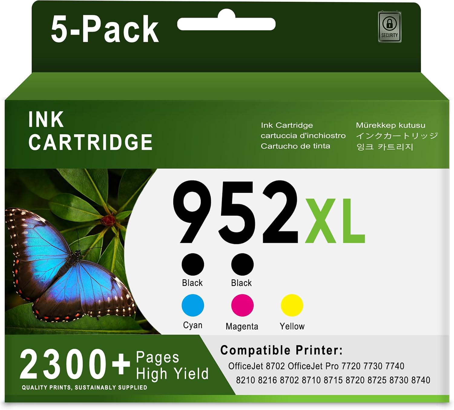 952XL High-Yield Ink Cartridge Black Cyan Magenta Yellow (5-Pack) Compatible for HP 952 XL HP952XL Work with HP OfficeJet Pro 8710 7740 8720 8715 8210 8703 9702 OfficeJet 8702 Printer