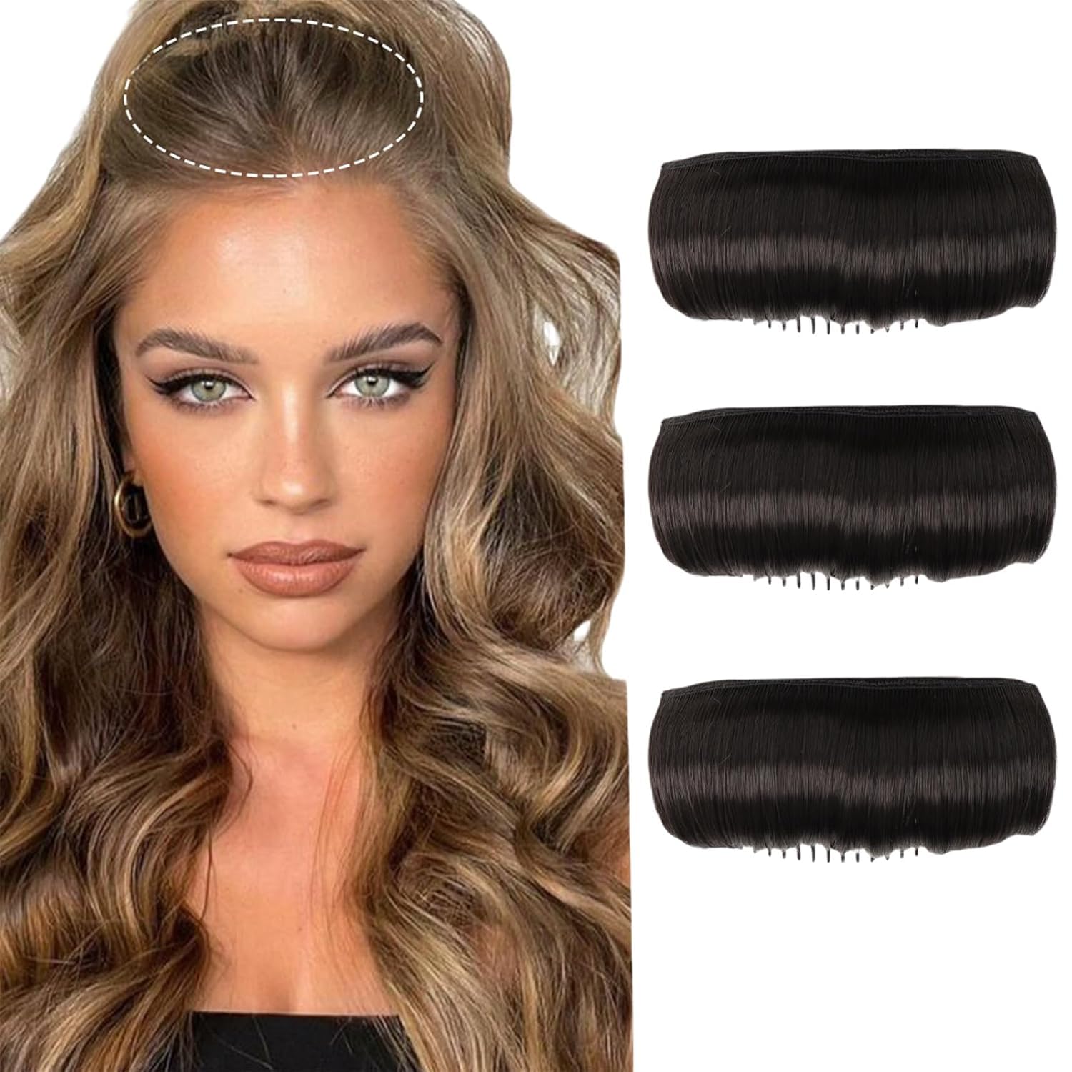 VORSET 3 Pcs Hair Bun Invisible False Hair Clip Bump It Up Volume Hair Base Fluffy Tool Volume Princess Styling Increased Hairstyles Extension Accessories for Women Girls Thickening Fluffy Hairpin-image-1