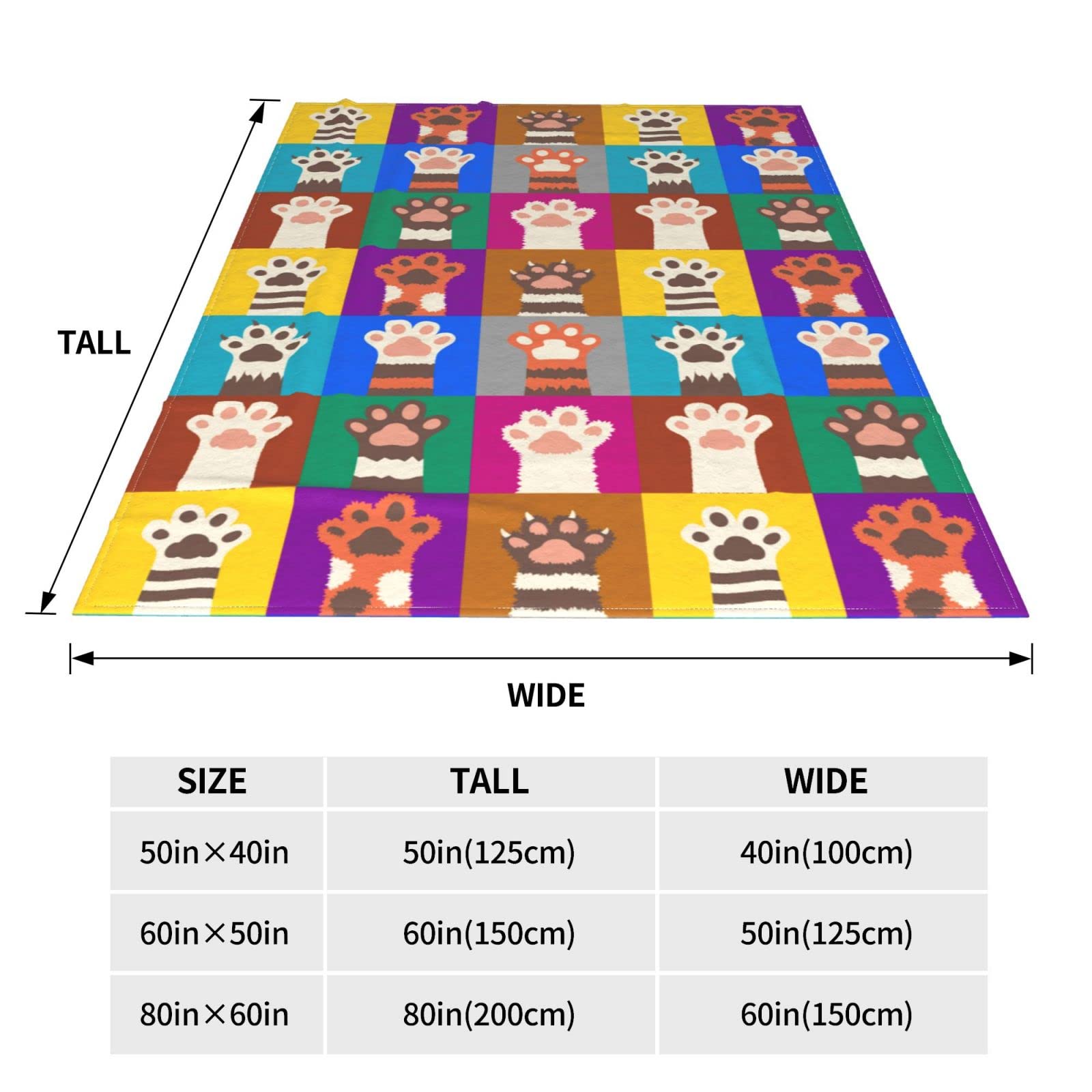 Divertente coperta colorata con zampe di gatto per letto, divano, plaid arcobaleno con zampa di animale, coperta in pile leggera e morbida e accogliente, 127 x 101,6 cm