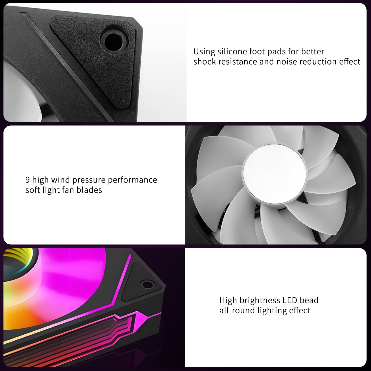 QUMOX Ventola inversa da 120 mm, ventole per case con design a specchio infinito, controllo PWM ed effetto ARGB, funzionamento silenzioso (confezioni da 3) Ventola di aspirazione dell'aria