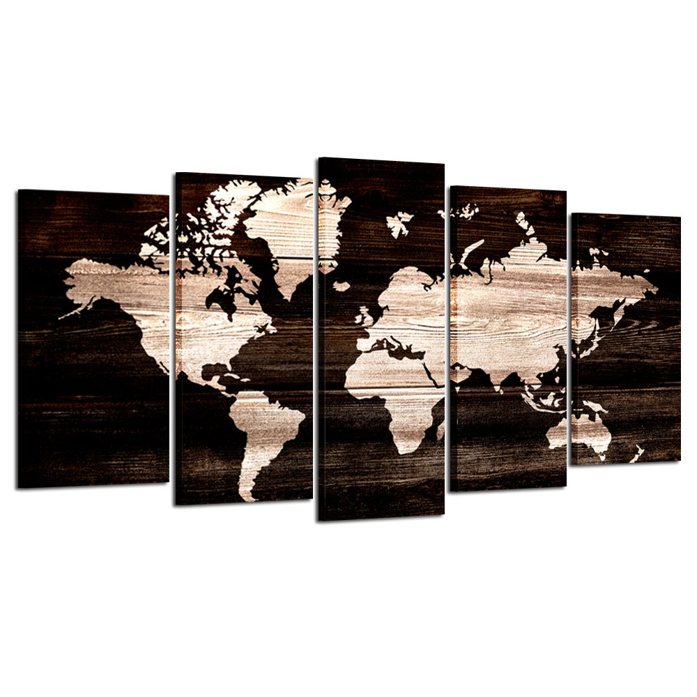 Kreative ArtsModern Abstract Wall Art World Map Canvas Painting Vintage Style Picture Prints for Living Room Home Decor Ready to Hang 5pcs/Set Medium Size 40x24inch Multi 8981