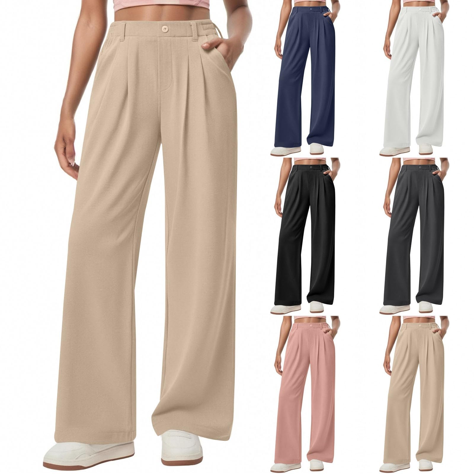 Gumipy Women Work Pants High Waisted Wide Leg Dress Pants Pleated Flowy Business Casual Trousers Loose Slacks with