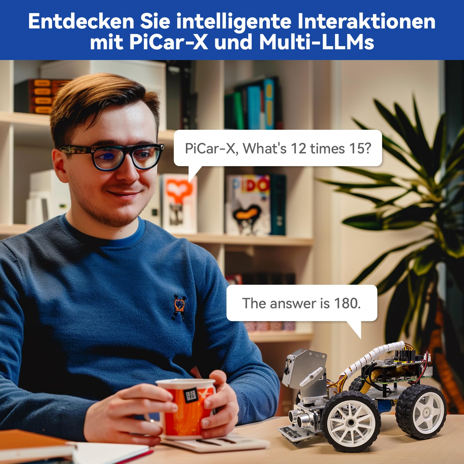 SunFounder Picar-X KI-Videoroboter-Car-Kit für Raspberry Pi 5/4/3B+/Zero 2w,LLMs ChatGPT-4o/Gemini/Grok,Sprach- und Videoerkennung,Python,Scratch,Kamera,Akku (RPI Nicht im Lieferumfang enthalten)