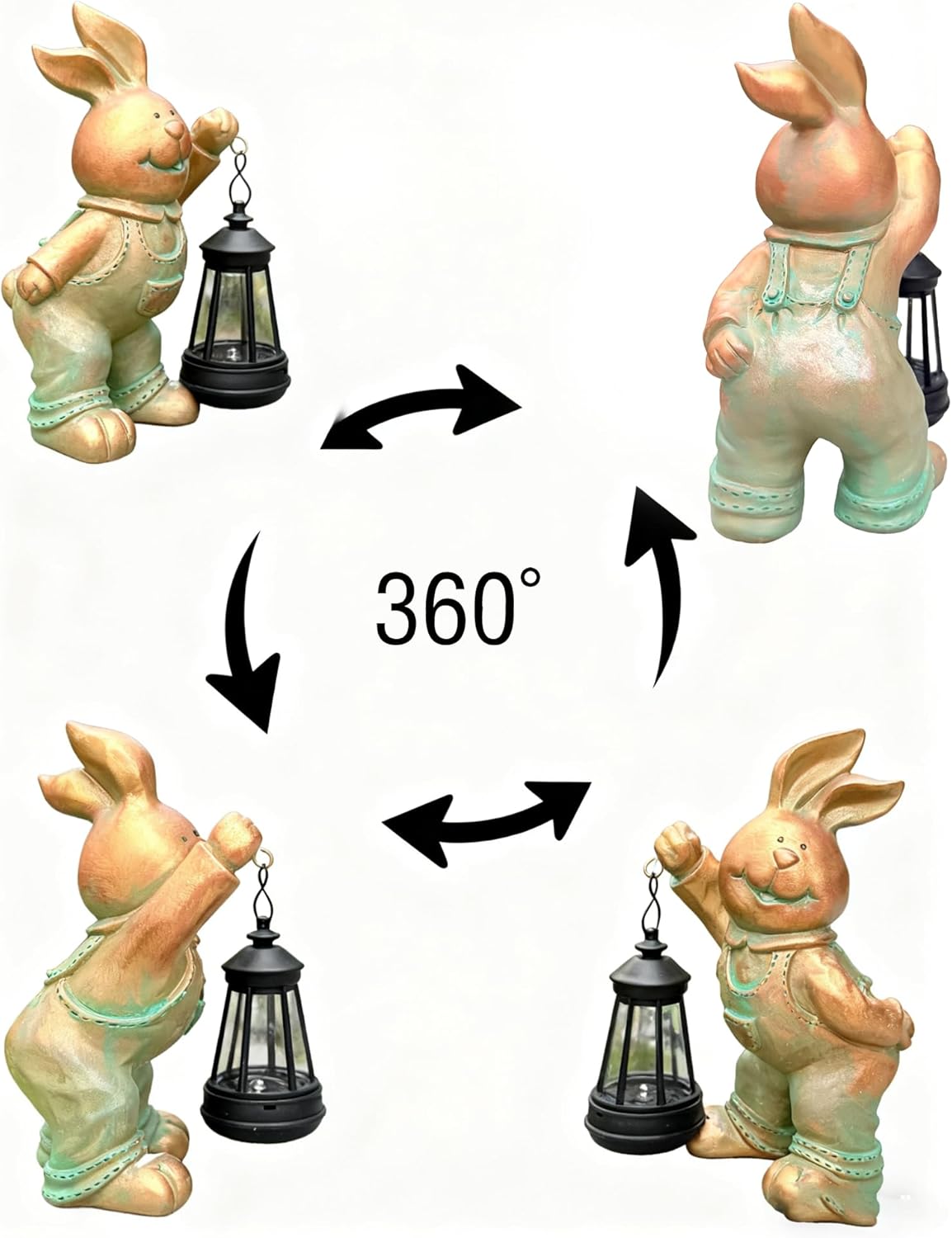 Solar Rabbit Garden Statue with LED Lantern - Outdoor Resin Animal Sculpture, Solar-Powered Waterproof Lawn Decor for Patio, Yard, Porch, Charming Easter Decor for Home & Garden (Bronze)