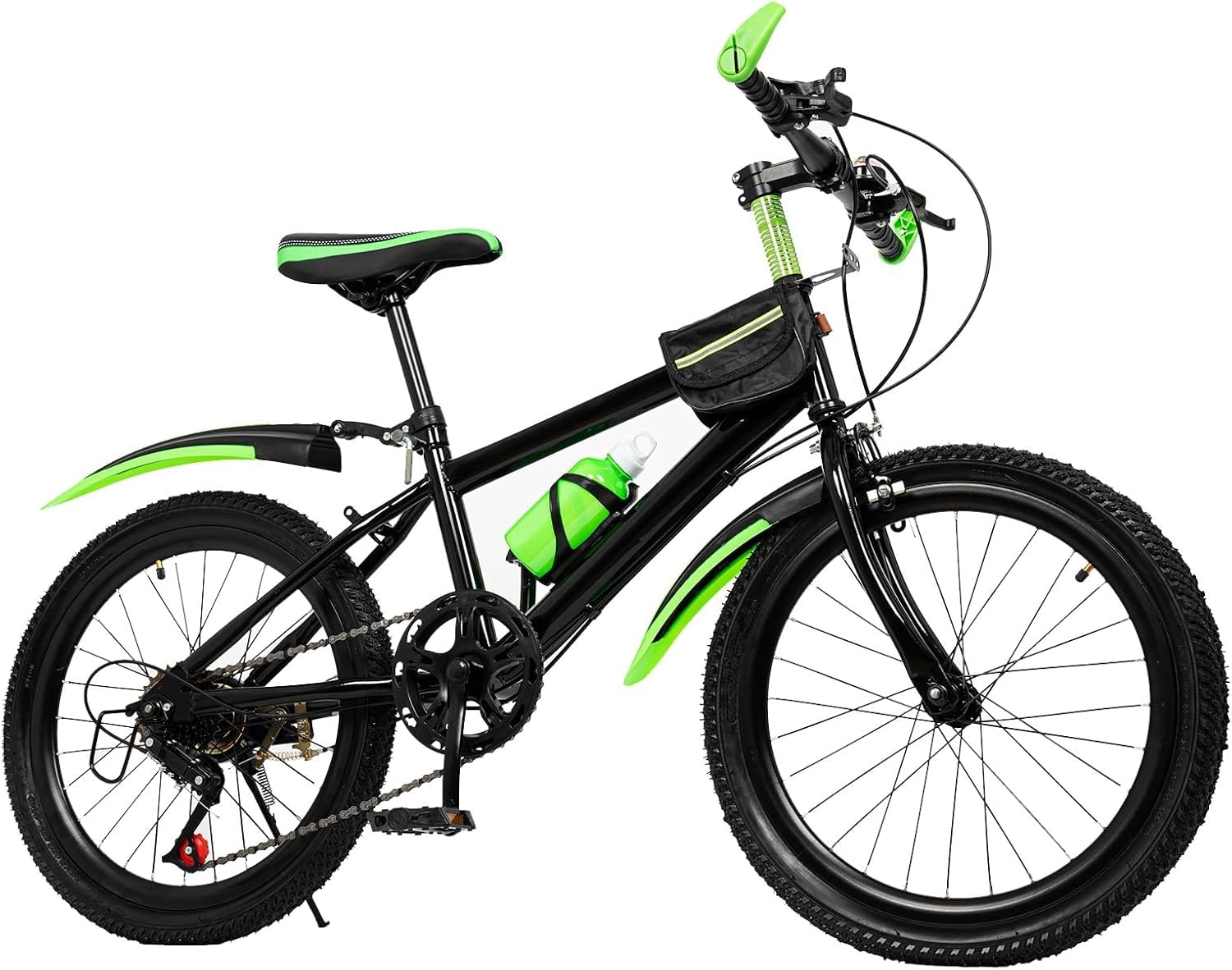 VTT pour enfants garçons et filles, vélo de 20 pouces pour adolescents de 8 à 13 ans, 7 vitesses avec freins à disque avant et frein de stationnement arrière et cadre en acier au carbone, vert