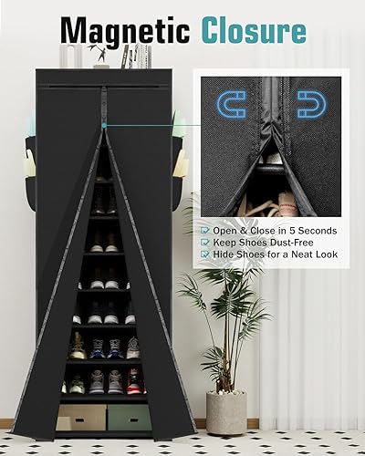 Miniatura 3 de Zapatero alto con tapa, zapatero alto con cubierta de cierre magnético, organizador de zapatos de 10 niveles para 34-37 pares de zapatos y botas