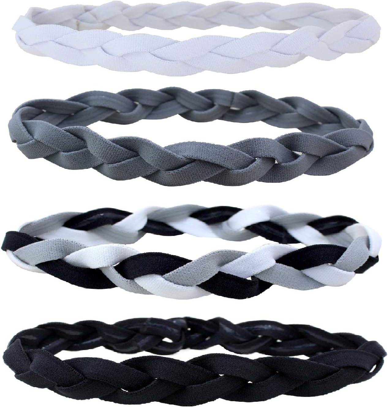 TENGFENG Sports Headband for Girls No Slip Grip Braided Sweatband Kids Elastic Hair Bands 4pcs
