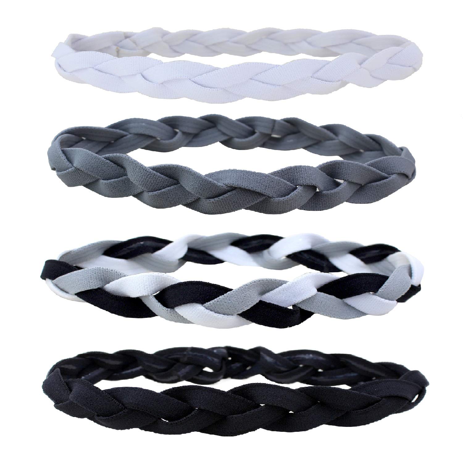 TENGFENG Sports Headband for Girls No Slip Grip Braided Sweatband Kids Elastic Hair Bands 4pcs