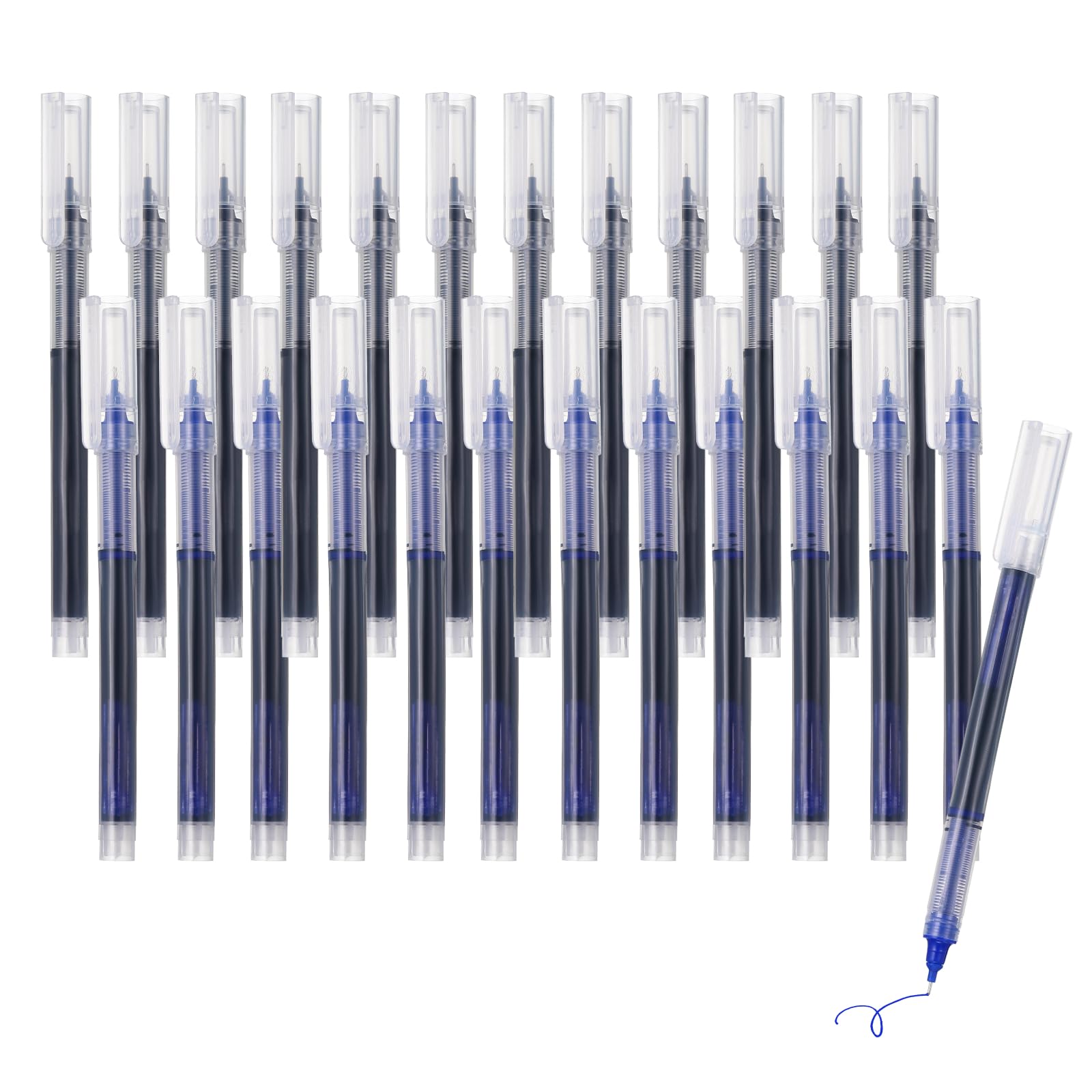 PATIKIL 24Pcs Liquid Ink Rollerball Pens, 0.5mm Fine Point Needle Tip Pens Smooth Writing Gel Ink Quick Dry Black/Blue Ink for Office Note Taking Journaling, Transparent Plastic
