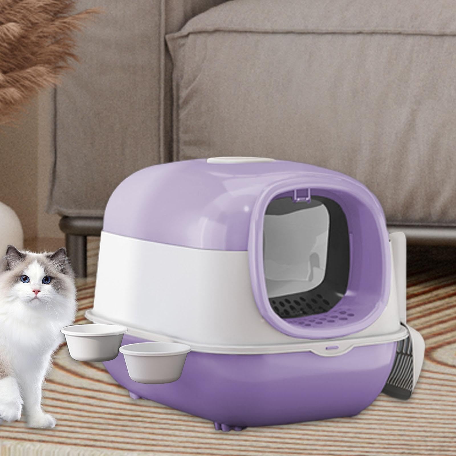 Arenero Grande para Gatos con Tapa, Inodoro para Gatos con, Bandeja de Arena para Gatos Resistente, Reutilizable Y Extraíble, Arenero para Mas