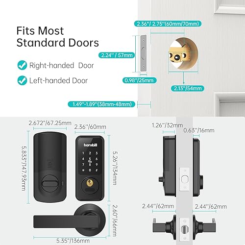 Miniatura 8 de Cerraduras de puerta inteligentes para puerta delantera Juego de 2 manijas de palanca, cerrojo de cerradura de puerta de entrada sin llave, juego de