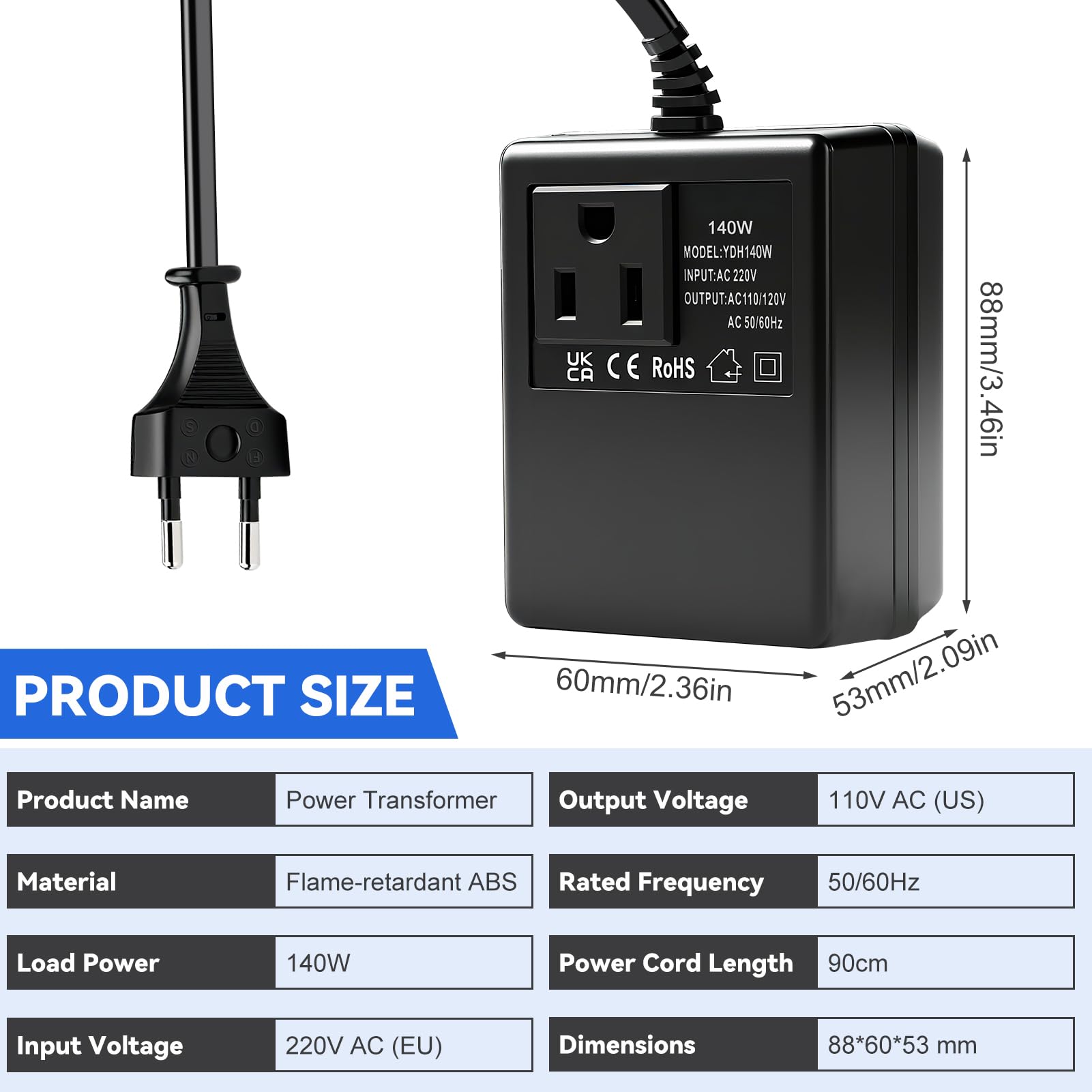 Convertitore di tensione 220V a 110V 140W adattatore trasformatore di alimentazione convertitore spina regolatore di tensione Adattatore da viaggio Presa EU