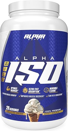 Miniatura 11 de Alpha Supps ISO - Polvo aislado de proteína de suero de leche 100% bajo en carbohidratos, 0.88 onzas por porción, ayuda a apoyar el crecimiento