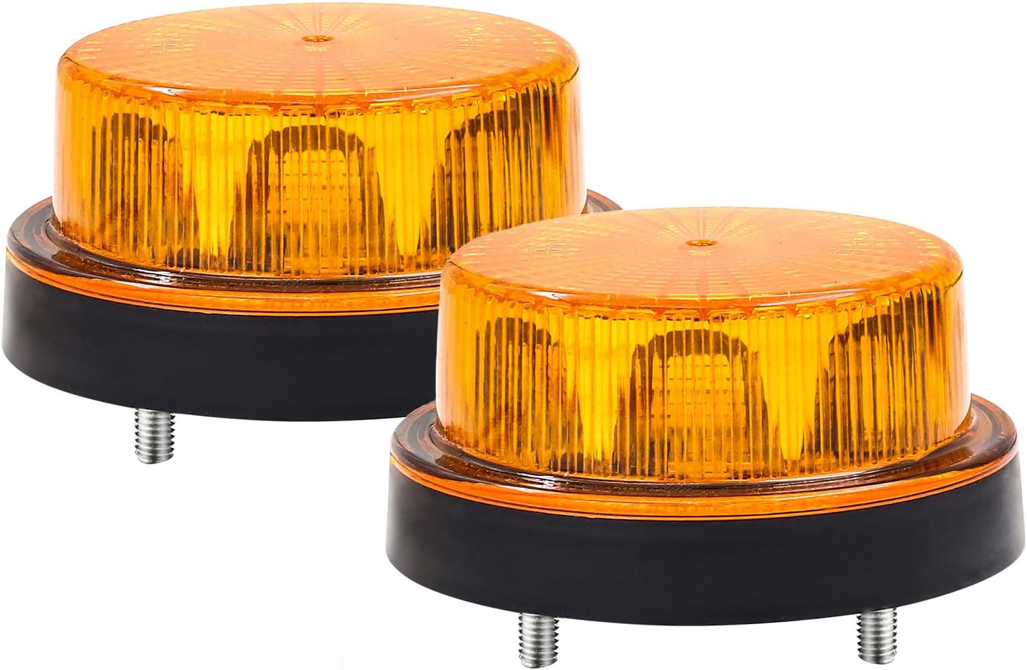 Strobe Beacon Warning Light for Trucks, 12-24V LED Round Amber Emergency Flashing Rotating Safety Hazard Light for Roof, Work Truck Trailer (2)