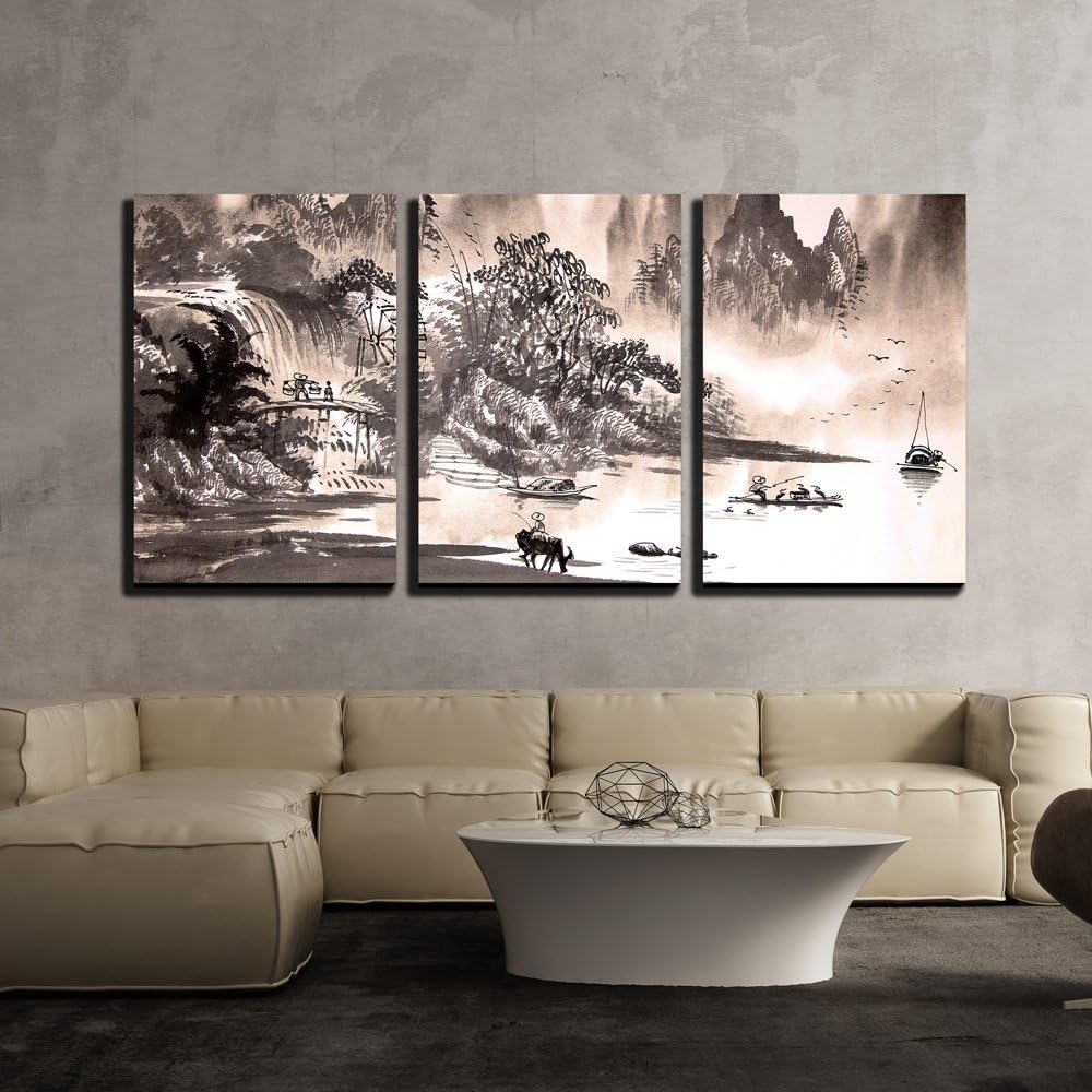 Amazon.com: wall26 - 3 Piece Canvas Wall Art - Chinese Landscape ...