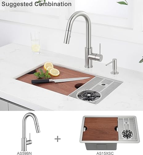 Vista 58 de AguaStella AS59W Grifo de barra blanca brillante o grifo de fregadero de preparación con rociador extraíble de una sola manija Shiny White