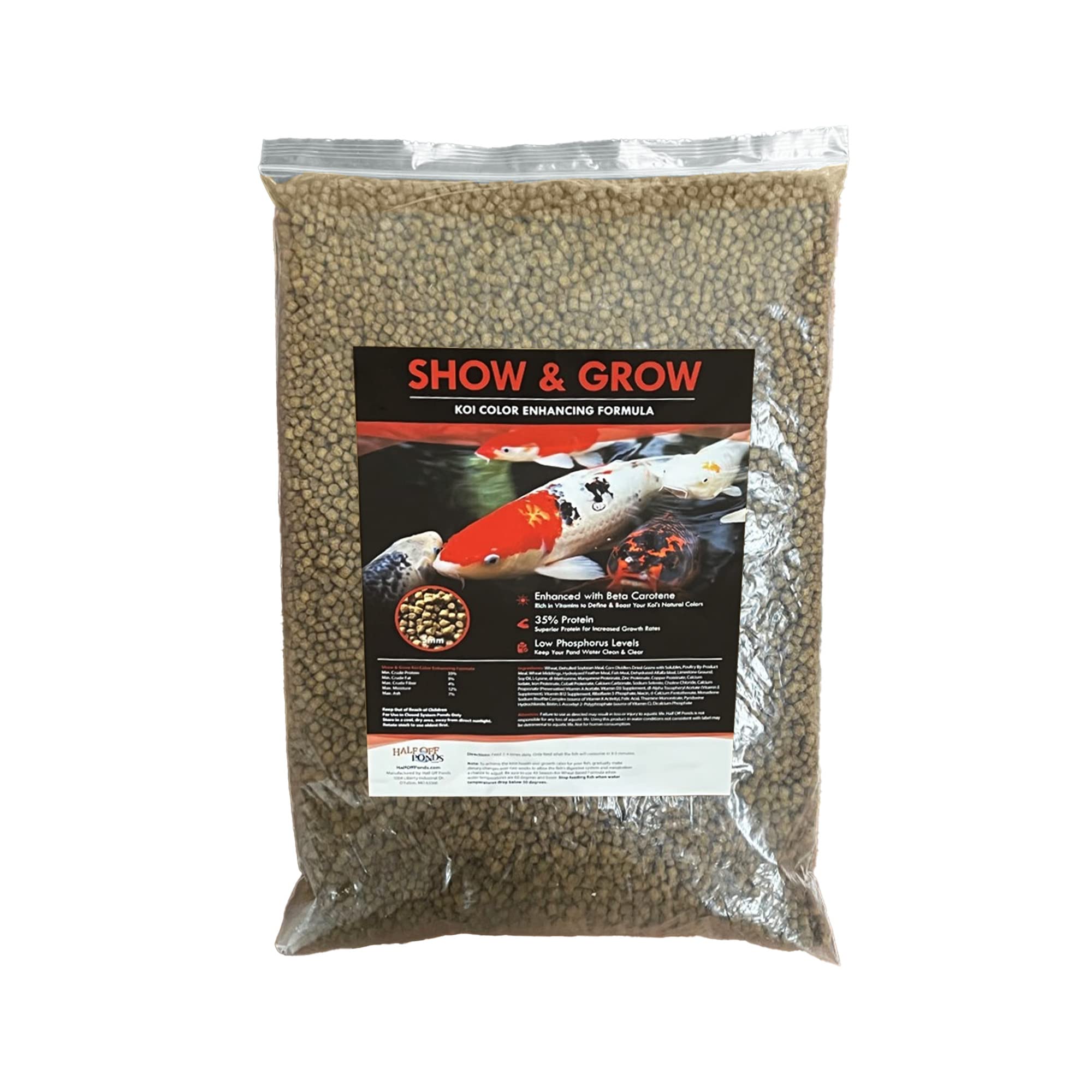 HALF OFF PONDS Show and Grow Koi and Goldfish Color Enhancing and Protein Food 5 lb Bag - KOISG-005