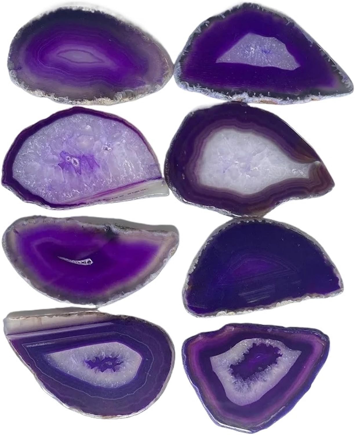 8pcs No Hole Natural Agate Geode Polished Irregular Crystal Slice Stone DIY Pendant Mineral Home Decoration Crystal Stone(Purple,50x80mm)