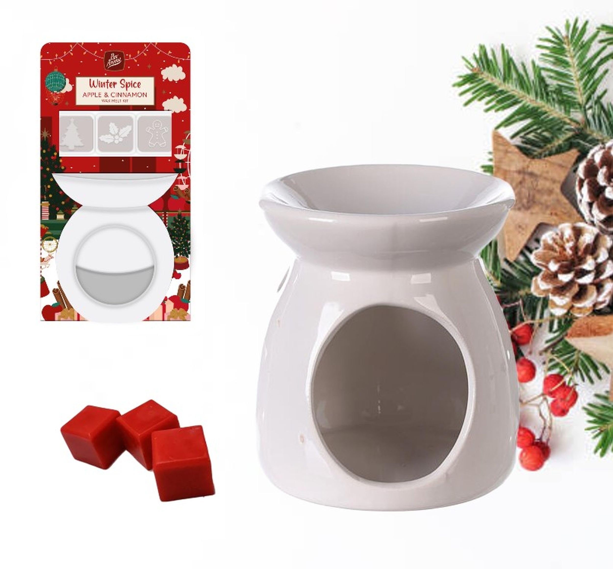 Pan Aroma Red Christmas Wax Melts & Oil Burner Set Winter Spice Apple Cinnamon Scented Melts