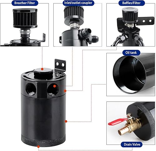 Miniatura 5 de 6AN Baffled Oil Catch Can Breather Can con válvula de drenaje paquete de 11.8 fl oz y 10 pies 6AN 38 pulgadas Kit de montaje de línea de combustible