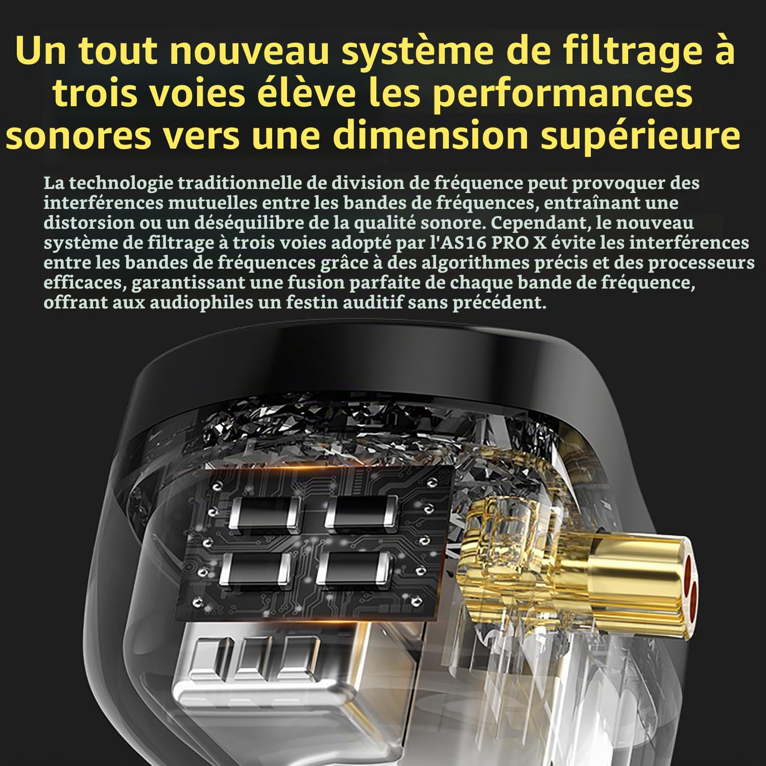 KZ AS16 PRO X Écouteurs intra-auriculaires HiFi Gaming 16BA Pilotes à armature équilibrée IEM pour musiciens, chanteurs, audiophiles DJ batteurs