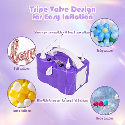 Miniatura 3 de Nulink Electric Balloon Pump, Portable Electric Balloon Blower Machine Balloon Air Pump Dual Nozzle 110V 600W Balloon Inflator for Party Decorations
