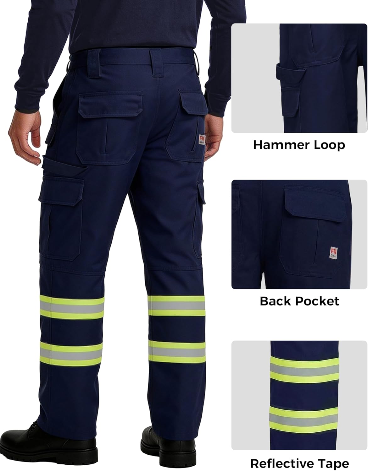 Ubon Men's FR Pants High Visibility Cargo Work Pants - Flame Resistant Ripstop Trousers with Multi-Pockets for Welding
