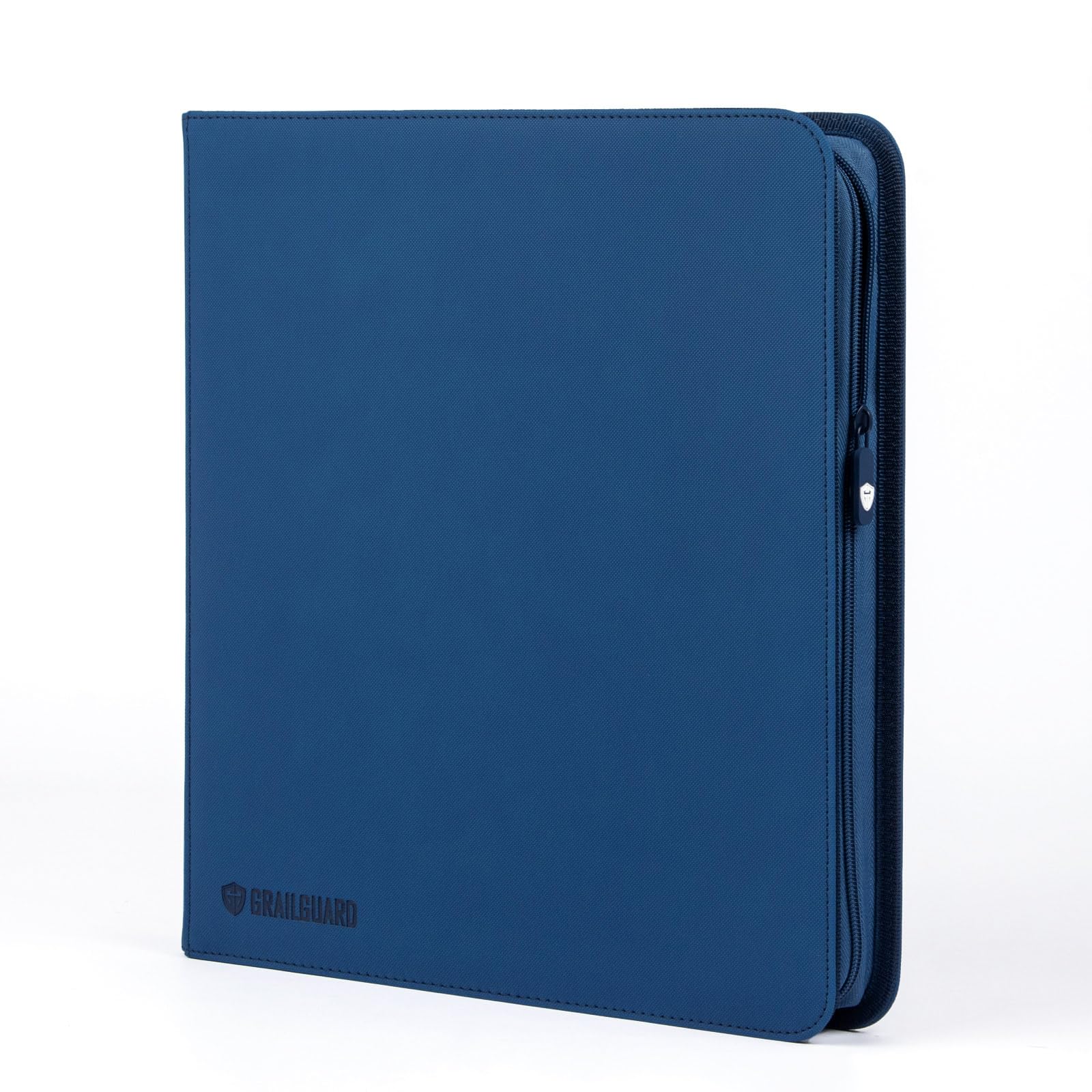 Grail Guard 12 Pocket Premium ZIP Trading Card Binder – High Capacity 480 - Card Album, Acid-Free PU Faux Leather, Zip Closure (Navy)