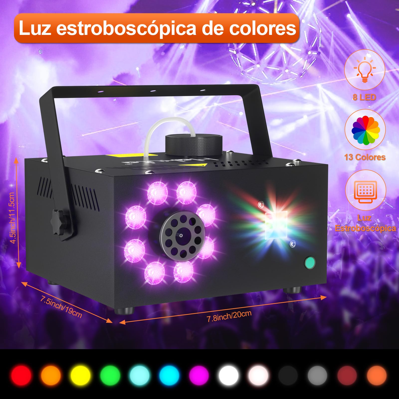 Hakuta Máquina de Humo con 13 Colores, 500W 2000CFM Máquina de Niebla para Fiestas con 2 Mandos a Distancia - Para Bodas, Halloween y Escenarios