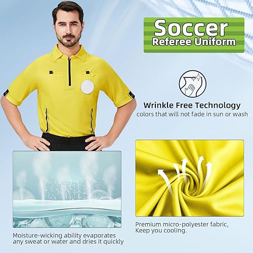 Miniatura 3 de CUTIEHON Camiseta de árbitro de fútbol, camiseta oficial de árbitro profesional de manga corta, con un soporte para insignia y bolsillos