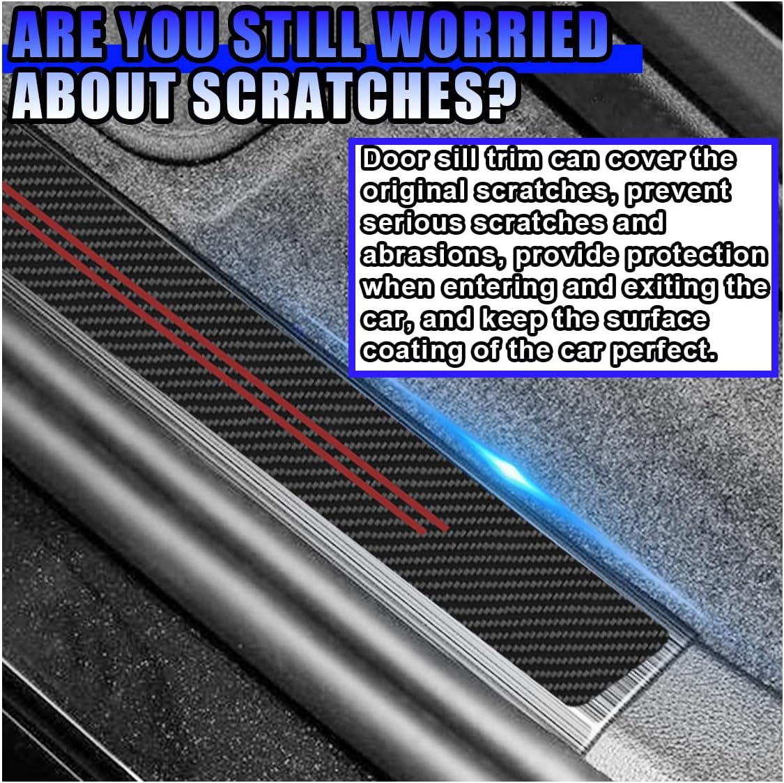 Car Door Sill Protector, Anti-Scratch Automotive Doors Threshold Strip Sticker, Waterproof Trunk Door Entry Edge Guard, Carbon Fiber Decoration Trim Cover for Car, SUV, Truck (Red-9PCS)