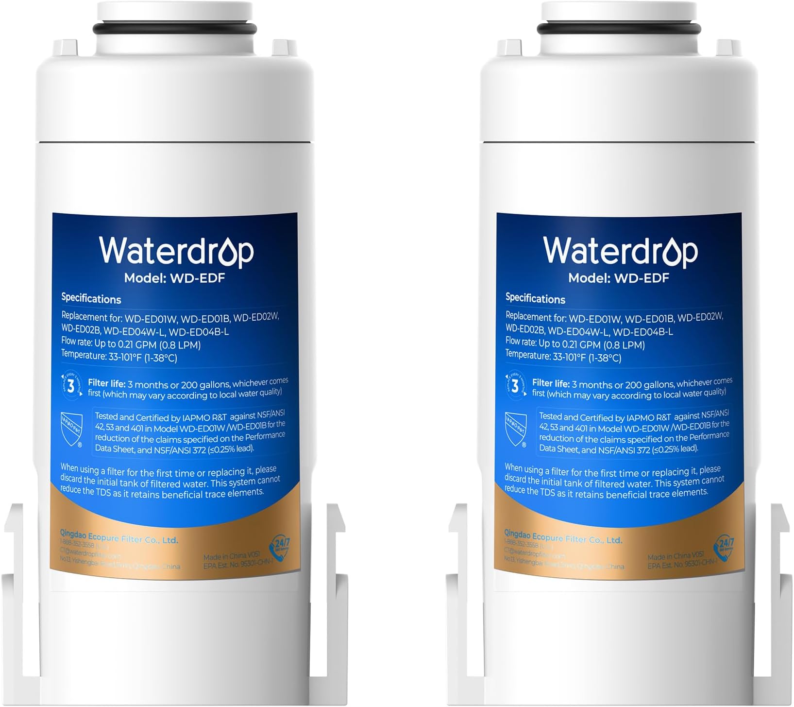 Waterdrop WD-EDF Replacement Filters for Waterdrop Instant Water Filter Jug, WD-ED01, WD-ED02, WD-ED04, Last Up to 3 Months or 757 litres (Pack of 2)
