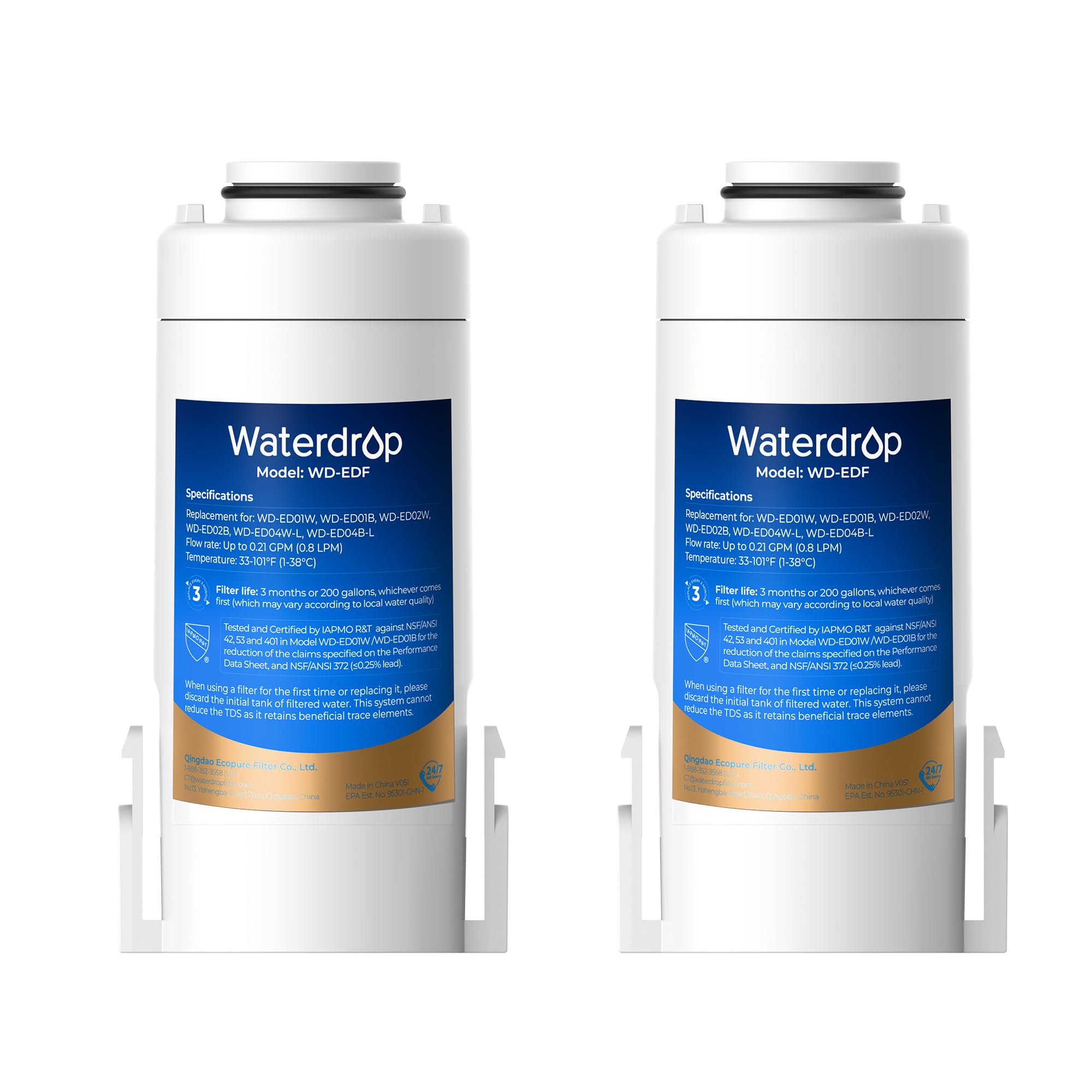 Waterdrop WD-EDF Replacement Filters for Waterdrop Instant Water Filter Jug, WD-ED01, WD-ED02, WD-ED04, Last Up to 3 Months or 757 litres (Pack of 2)