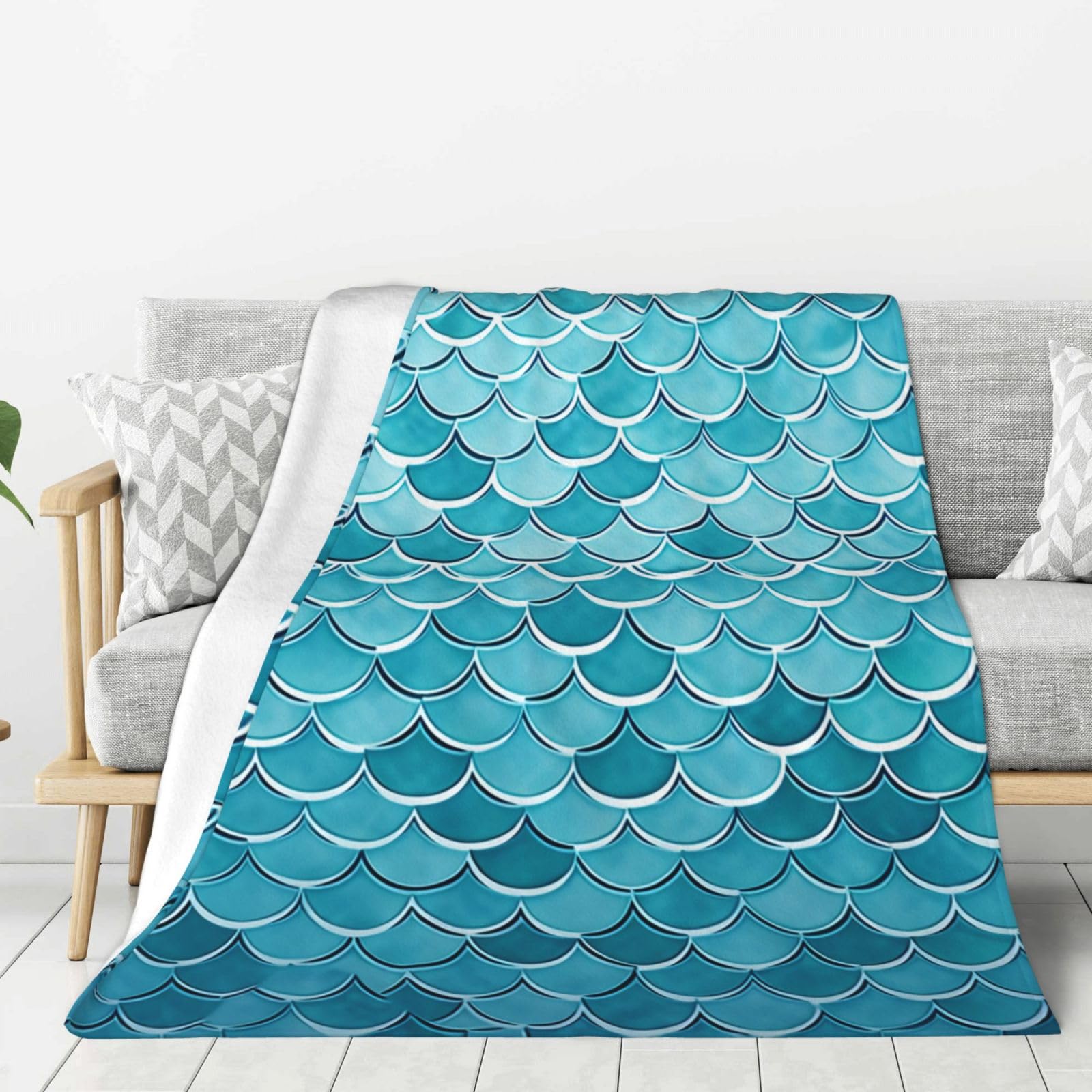 Couverture polaire en flanelle bleues squama pour lit et canapé