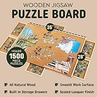 Vista 2 de Tablero de rompecabezas de madera de 1500 piezas - 6 cajones, mesa de rompecabezas giratoria preensamblada Tablero de rompecabezas de 35" x 28
