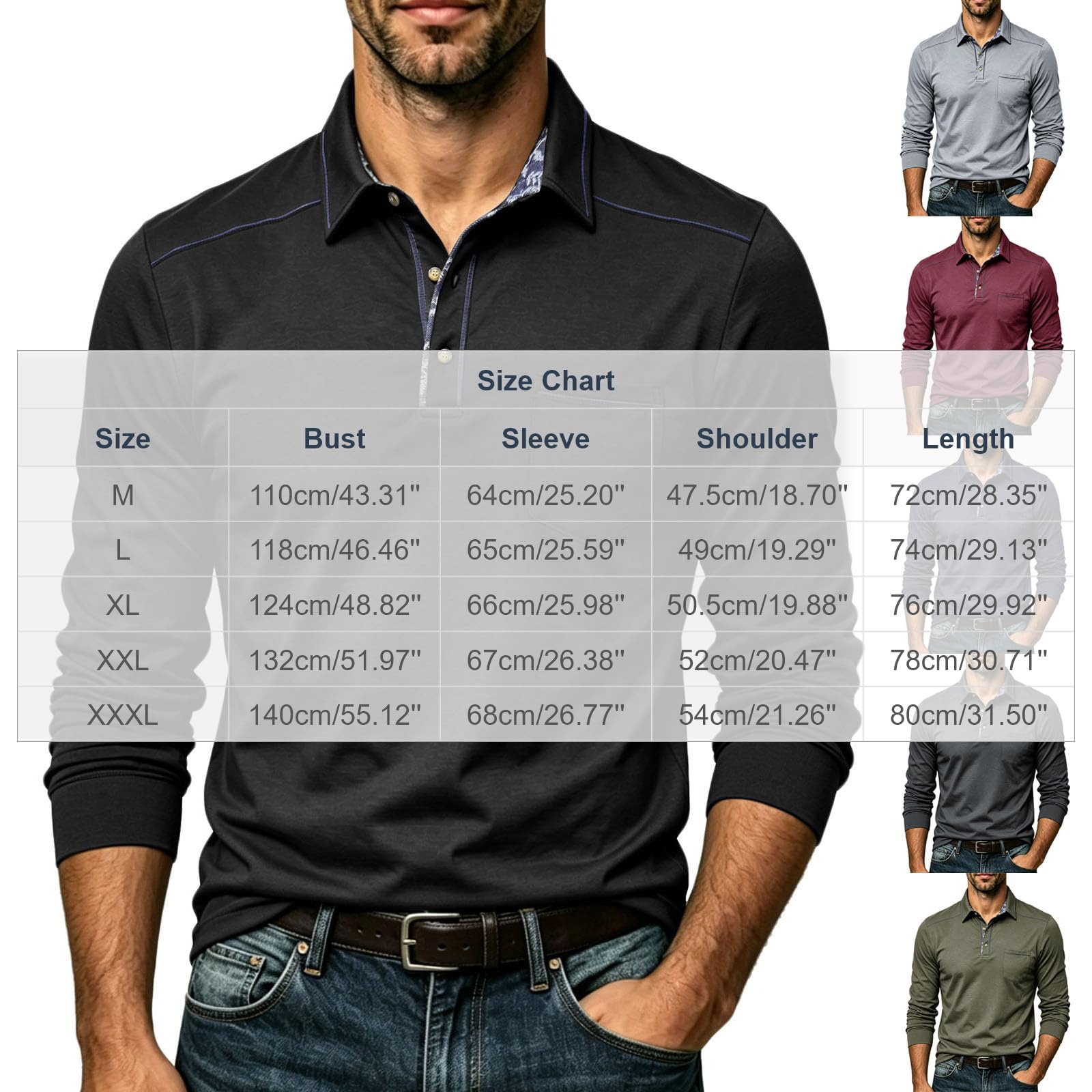Polo Homme Manche Longue Habit Décontracté Polo Manche Longue Homme Classique Haut Mode Tee Shirt Basique Vêtements Travail Vetement Outdoor Habit Classique Haut Doux Vêtements en Plein Air Vetement
