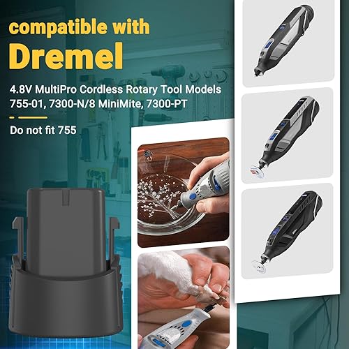 Miniatura 3 de CREABEST Paquete de 2 baterías miniMite de 3500 mAh Ni-MH de 4.8 voltios compatibles con Dremel 755-01 7300-N8 MiniMite 7300-PT para mascotas