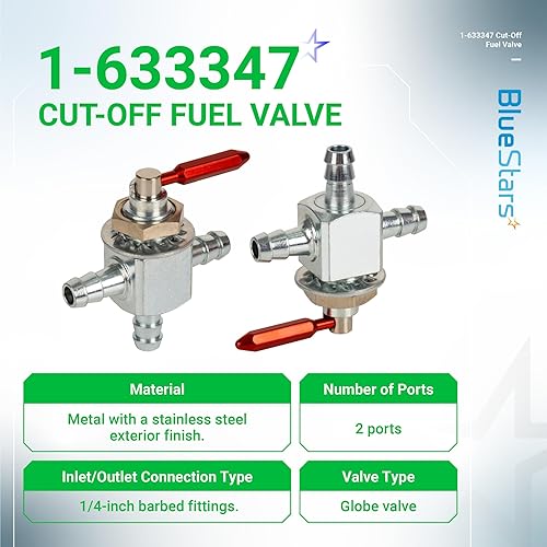 Miniatura 3 de BlueStars 1-633347 Válvula de combustible de corte Para púas Scag de 2 vías de 14 de pulgada de acero, combustible, aceite, gasolina, válvula